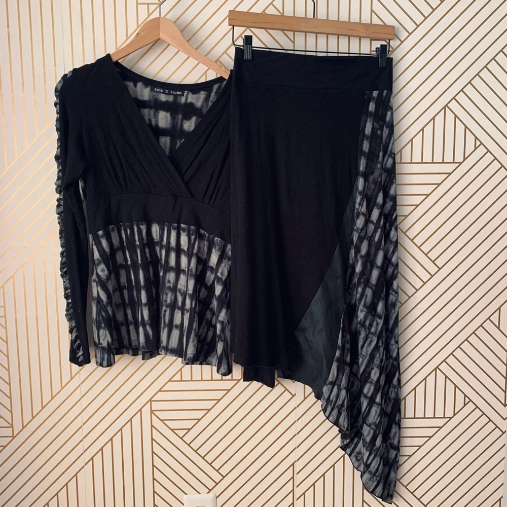 Rock n Karma 2 piece set abstract geometric patchwork skirt set asymmetrical M - Picture 4 of 14